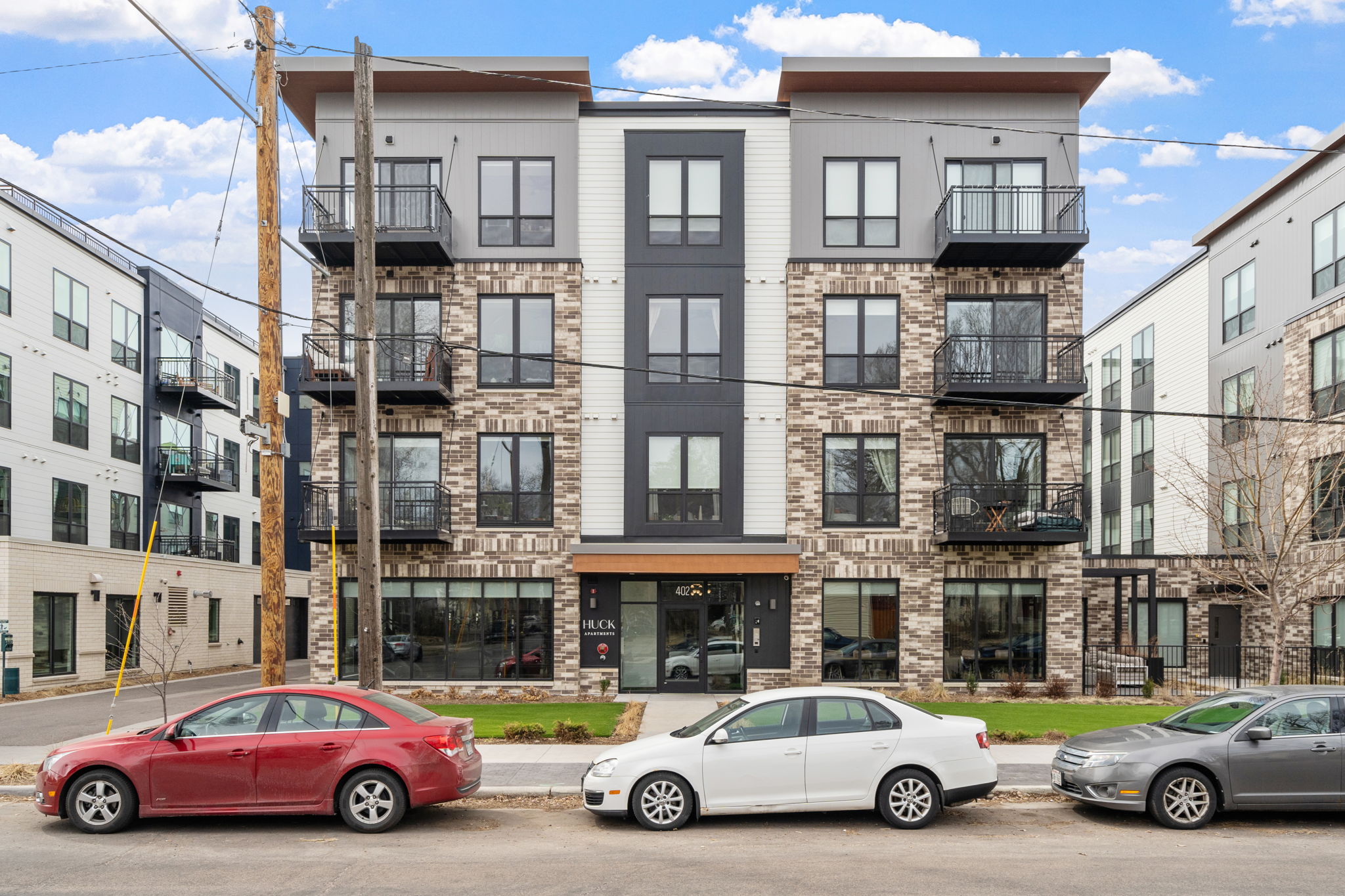 the huck apartment building from across the street