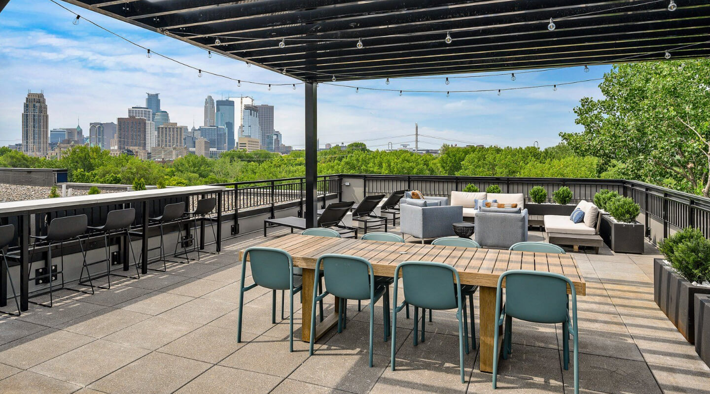 the community balcony and seating area