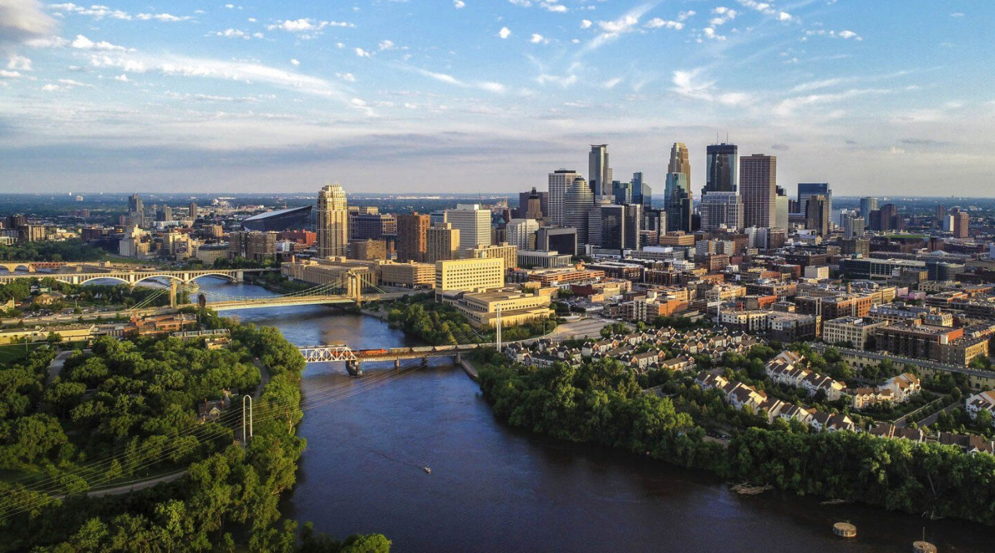 an arial shot of downtown minneapolis